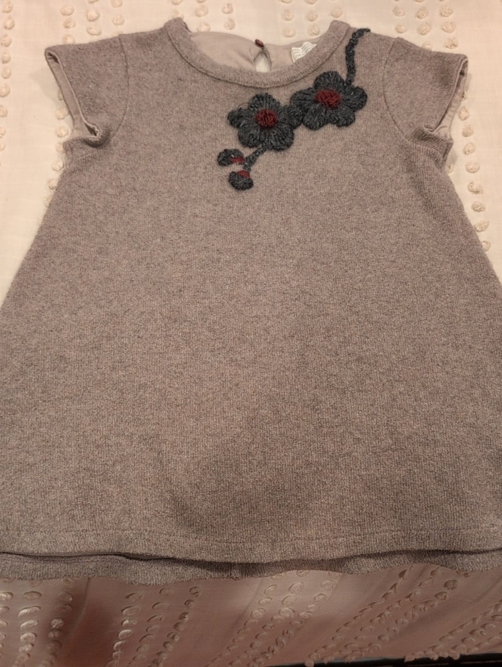 Girl's Taupe Knit Sweater with Floral Appliqué Tunic
